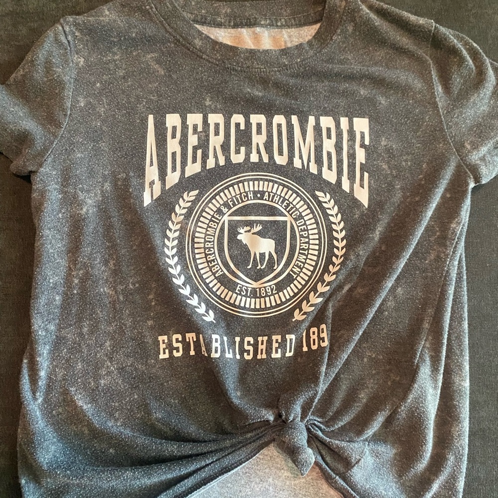 Girls Abercrombie 7/8 Gray Acid Washed Tie Cotton Tee